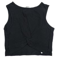 Čierny rebrovaný crop top s nařasením Shein