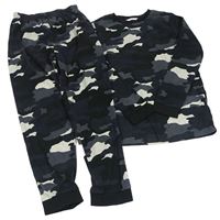 Šedo-černé army fleecové pyžamo M&S