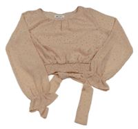 Světlerůžová třpytivá šifonová crop halenka s uzlem H&M