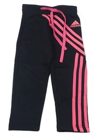 Tmavomodré tepláky s růžovými pruhy s logem Adidas 