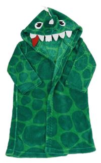 Zelený vzorovaný chlpatý župan s kapucí - dinosaurus zn. H&M