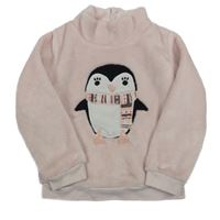 Svetloružová chlpatá mikina s tučňákem C&A