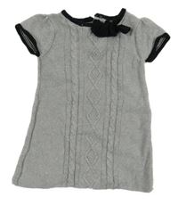 Stříbrno-čierna pletená šatová tunika s mašlou