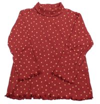 Malinové žebrované triko s puntíky a rolákem La Redoute