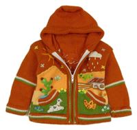 Hrdzavý prepínaci sveter so zvieratkami s kapucňou