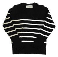 Čierno-biely rebrovaný pruhovaný sveter H&M