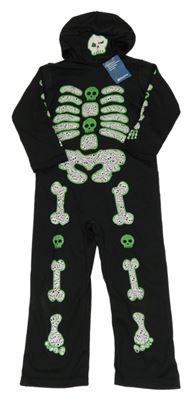 Nové - Kockovaným - Čierna kombinéza s kostrou a kapucňou