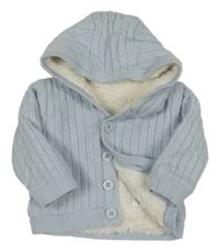 Světlemodrý vzorovaný propínací zateplený svetr s kapucí Nutmeg