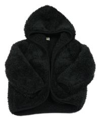 Čierny chlpatý cardigan s kapucňou Shein