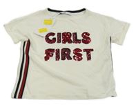 Nové - Smetanové crop tričko s nápisem z flitrů M&S