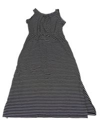 Nové - Čierno-biele pruhované bavlnené dlhé šaty s madeirou Yigga