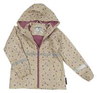 Béžová nepromokavá jarná zateplená bunda s lístky a kapucňou Lupilu