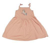 Broskvové bavlnené šaty s jednorožcom C&A