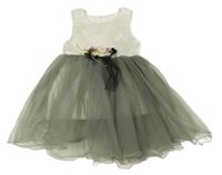 Bílo-šedé tylové slavnostní šaty s krajkovým živůtkem 