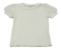 Biele rebrované tričko so sieťovanymi rukávy Shein