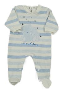 Bílo-modrý pruhovaný overal s medvídky 