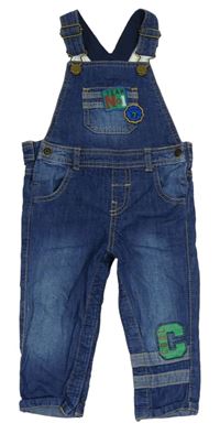 Modré rifľové na traké nohavice s písmenkom a nášivkami F&F