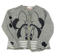 Šedo-bílý melírovaný propínací svetr s Minnie a pruhy Disney