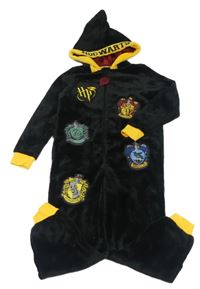 Černo-tmavožlutá plyšová kombinéza s nášivkami a logem - Harry Potter a kapucí character