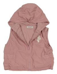 Staroružová šušťáková zateplená vesta s kaktusom a kapucňou early days