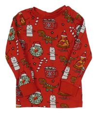 Červené pyžamové vianočné tričko s obrázkami H&M