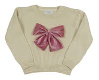 Smotanový melírovaný žimylkový sveter so zamatovou mašlou PRIMARK