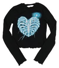 Černé crop triko s kostmi/srdcem H&M