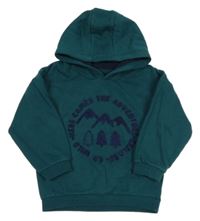 Smaragdová oversize mikina s horami a stromy a nápisy a kapucí Matalan