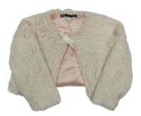 Smetanové kožešinové zateplené bolérko s mašlou litule INSIDE