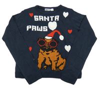 Tmavomodrý pletený sveter s psíkom s vánočním motívom a srdiečkami Pepperts!