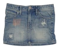 Svetlomodrá rifľová sukňa s motýlkom a ošoupaného a prošoupaného vzhledu H&M