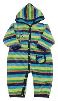 Farebná pruhovaná zamatová zateplená kombinéza s raketou a kapucňou FIXONI