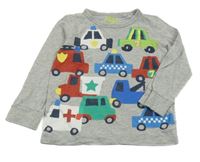 Šedé melírované pyžamové triko s auty a IZS Next