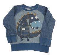 Modro-bielo-tmavomodrá melírovaná mikina s dinosaurom Next