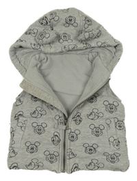Sivá melírovaná prešívaná tepláková zateplená vesta s Mickey a Donaldem a kapucňou George
