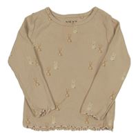 Svetlobéžové rebrované tričko so zajačikmi Next