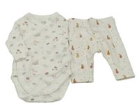 2Set - Bílé zavinovací body se zajíčky a lístečky a žaludy C&A + turecké legíny s hruštičkami KIABI