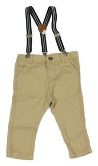 Béžové chino plátěné kalhoty s kšandami TAPE 'A L'OEIL 