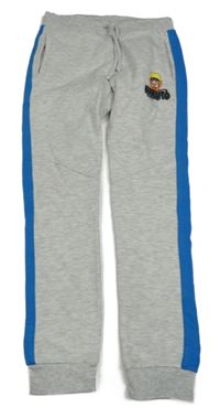 Světlešedo-modré melírované tepláky s obrázkem - NARUTO