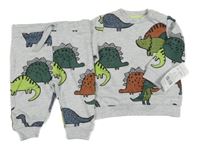 Nové - světlešedá melírovaná mikina s dinosaury + tepláky F&F
