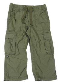 Khaki plátenné široké nohavice s vreckami H&M