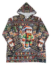 Čierna vianočná mikina s lego figurkou a obrázkami a kapucňou