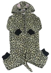 Krémovo-čierna chlpatá kombinéza s kapucí - Leopard H&M