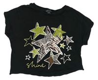 Čierne crop tričko s hviezdičkami New Look