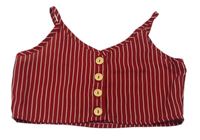 Tmavočerveno-biely pruhovaný crop top s gombíkmi Shein