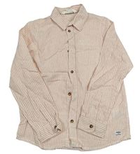 Bielo-ružová pruhovaná ľanová košeľa H&M