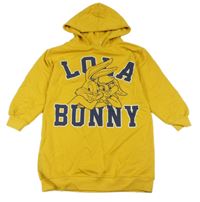 Okrová tepláková šatová tunika s Lolou s Bugs Bunnym a kapucí