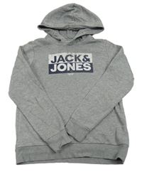 Sivá melírovaná mikina s logom a kapucňou Jack & Jones