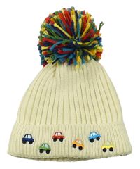 Krémová žebrovaná pletená čepcie s auty a bambulí George