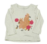 Smetanové triko s veverkou a květy F&F
